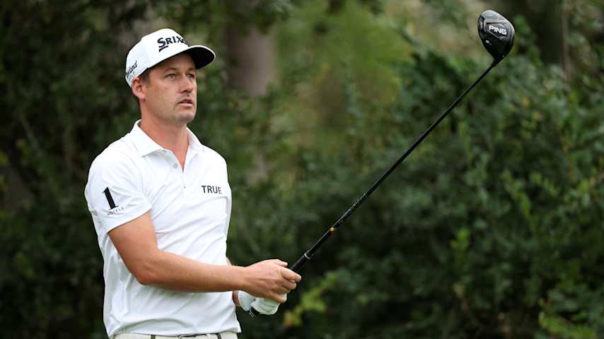 Andrew Putnam of the United States plays his shot from the fifth tee during the first round of the Procore Championship 2025 at Silverado Resort and Spa on September 11, 2025 in Napa, California. (Mike Mulholland/Getty Images)