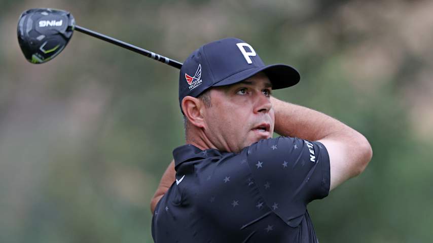 Gary Woodland of the United States plays his shot from the 12th tee during the second round of the Procore Championship 2025 at Silverado Resort and Spa on September 12, 2025 in Napa, California. (Jed Jacobsohn/Getty Images)