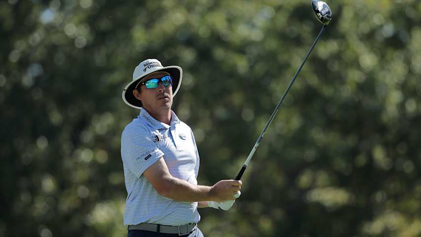 Joel Dahmen of the United States plays a shot from the fifth tee during the second round of the Sanderson Farms Championship 2025 at The Country Club of Jackson on October 03, 2025 in Jackson, Mississippi. (Jonathan Bachman/Getty Images)