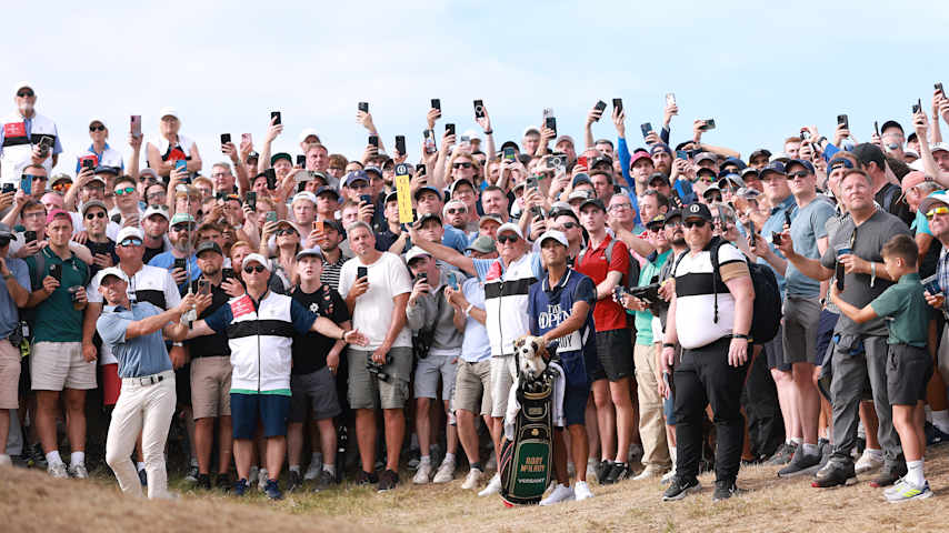Rory McIlroy of Northern Ireland plays a tee shot on day four of The 153rd Open Championship at Royal Portrush Golf Club on July 20, 2025 in Portrush, Northern Ireland. (Christian Petersen/Getty Images)
