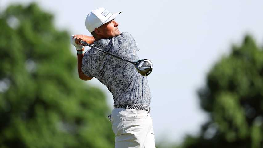 Bryson Nimmer of the United States plays his shot on the fourth hole during the first round of the AdventHealth Championship 2025 at Blue Hills Country Club on May 15, 2025 in Kansas City, Missouri. (David Berding/Getty Images)