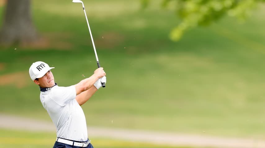 Caleb VanArragon of the United States plays his shot from the 15th fairway during the second round of the Visit Knoxville Open 2025 at Holston Hills Country Club on May 23, 2025 in Knoxville, Tennessee. (Johnnie Izquierdo/Getty Images)