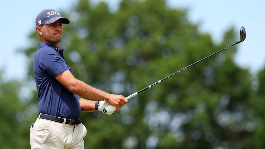 Chandler Blanchet of the United States plays his shot on the fourth hole during the third round of the AdventHealth Championship 2025 at Blue Hills Country Club on May 17, 2025 in Kansas City, Missouri. (David Berding/Getty Images)