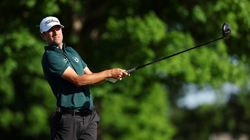 Cody Blick of the United States plays his shot on the fourth hole during the second round of the AdventHealth Championship 2025 at Blue Hills Country Club on May 16, 2025 in Kansas City, Missouri. (David Berding/Getty Images)