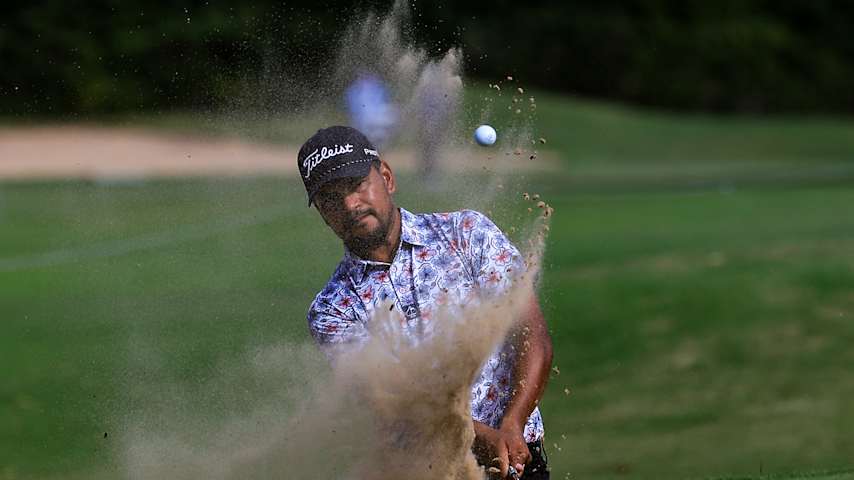 Fabián Gómez
of Argentina plays a shot on the 7th hole during the first round of the 118 Visa Argentina Open presented by Macro 2025 at Jockey Club on February 27, 2025 in Buenos Aires, Argentina. (Buda Mendes/Getty Images)