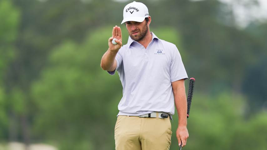 Jeremy Gandon of France lines up his putt on the 15th holduring the second round of the UNC Health Championship presented by STITCH 2025 at Raleigh Country Club on May 30, 2025 in Raleigh, North Carolina. (Grant Halverson/Getty Images)