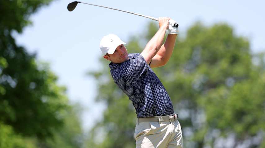 Joe Weiler of the United States plays his shot on the fourth hole during the second round of the AdventHealth Championship 2025 at Blue Hills Country Club on May 16, 2025 in Kansas City, Missouri. (David Berding/Getty Images)
