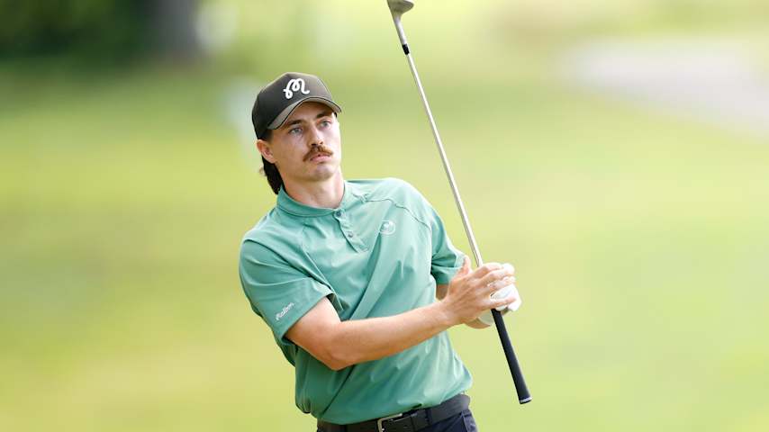 John Greco of the United States plays his shot from the 16th rough during the second round of the Visit Knoxville Open 2025 at Holston Hills Country Club on May 23, 2025 in Knoxville, Tennessee. (Johnnie Izquierdo/Getty Images)