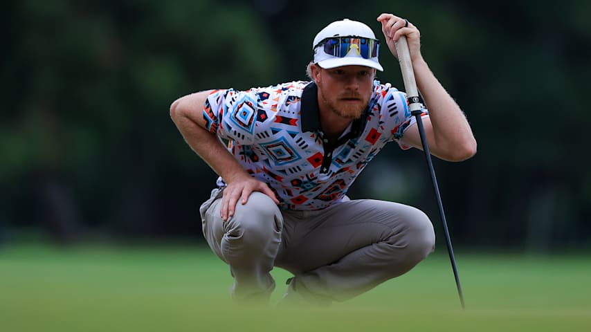 Keenan Huskey of the United States prepares to play a shot on the 14th hole during the first round of the 118 Visa Argentina Open presented by Macro 2025 at Jockey Club on February 27, 2025 in Buenos Aires, Argentina. (Buda Mendes/Getty Images)