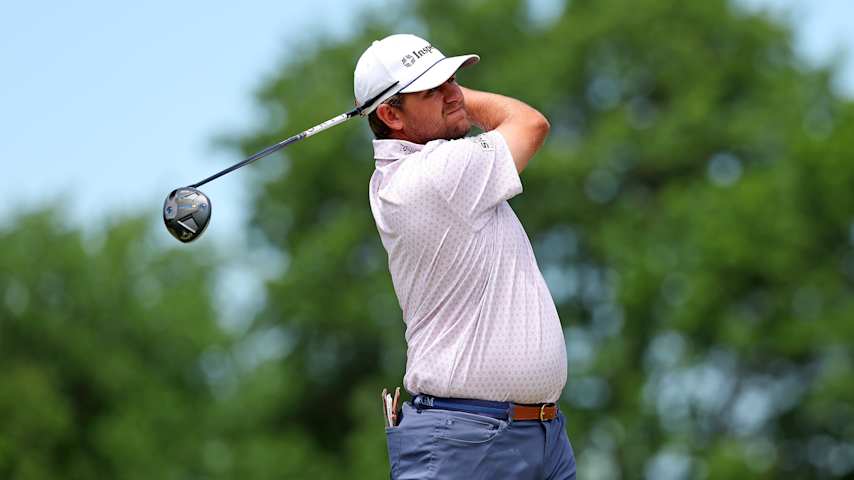Mitchell Meissner of the United States plays his shot on the fourth hole during the third round of the AdventHealth Championship 2025 at Blue Hills Country Club on May 17, 2025 in Kansas City, Missouri. (David Berding/Getty Images)