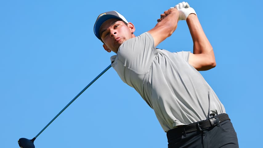 Omar Morales of Mexico plays his shot from the first tee during the second round of the World Wide Technology Championship 2024 at El Cardonal at Diamante on November 08, 2024 in Cabo San Lucas, Mexico. (Hector Vivas/Getty Images)
