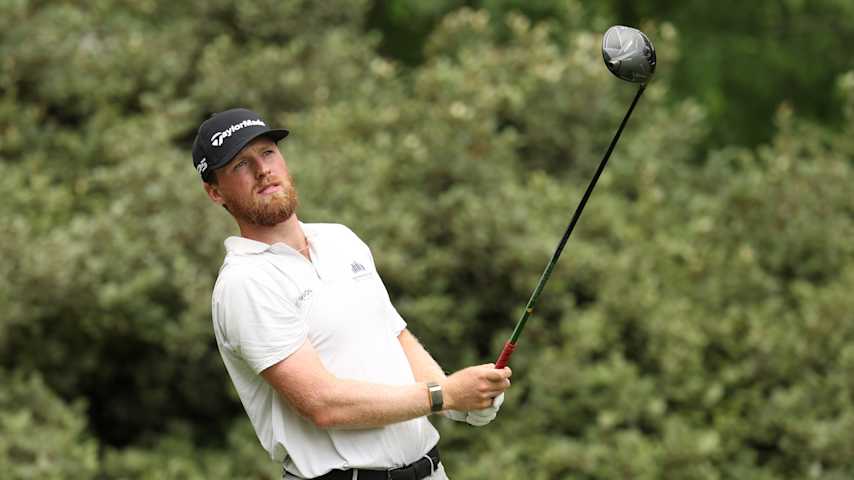 Pontus Nyholm of Sweden plays his tee shot on the eigth hole during the first round of the UNC Health Championship presented by STITCH 2025 at Raleigh Country Club on May 29, 2025 in Raleigh, North Carolina. (Grant Halverson/Getty Images)