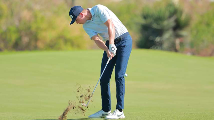 Preston Summerhays of the United States plays a shot on the sixth hole during the first round of the World Wide Technology Championship at El Cardonal at Diamante on November 02, 2023 in Cabo San Lucas, Baja California Sur, Mexico. (Hector Vivas/Getty Images)