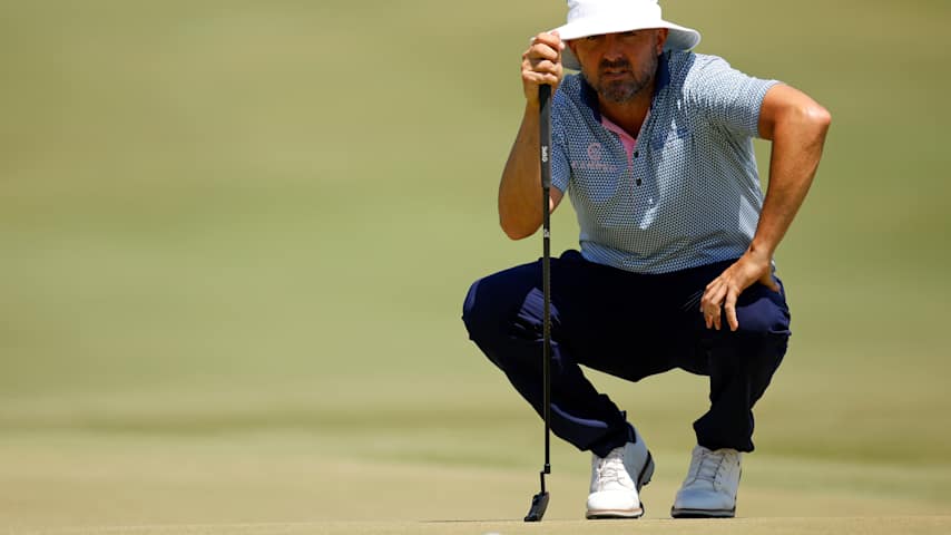 Rhein Gibson of Australia lines up a putt on the 18th hole during the second  round of the LECOM Suncoast Classic at Lakewood National Golf Club on April 17, 2025 in Lakewood Ranch, Florida. (Mike Ehrmann/Getty Images)