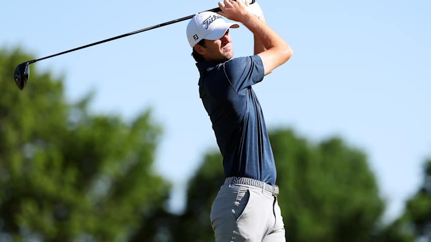 Ryan Burnett of the United States plays his shot on the fourth hole during the second round of the AdventHealth Championship 2025 at Blue Hills Country Club on May 16, 2025 in Kansas City, Missouri. (David Berding/Getty Images)