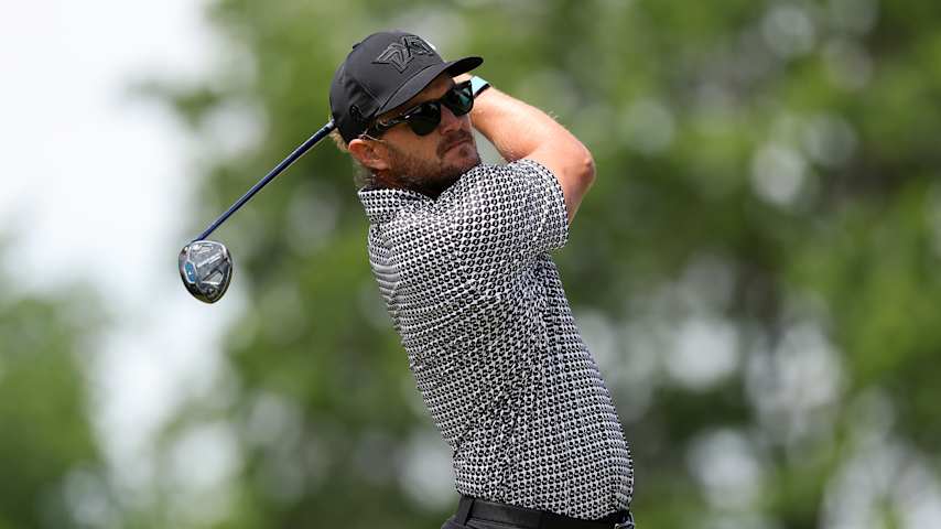 Sebastian Cappelen of Denmark plays his shot on the fourth hole during the first round of the AdventHealth Championship 2025 at Blue Hills Country Club on May 15, 2025 in Kansas City, Missouri. (David Berding/Getty Images)