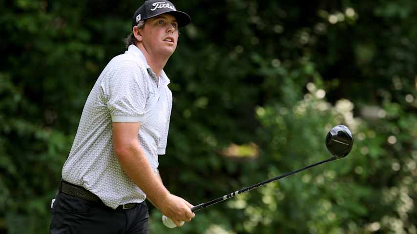 Trace Crowe plays his tee shot on the second hole during the final round of the UNC Health Championship presented by STITCH 2025 at Raleigh Country Club on June 01, 2025 in Raleigh, North Carolina. (Grant Halverson/Getty Images)