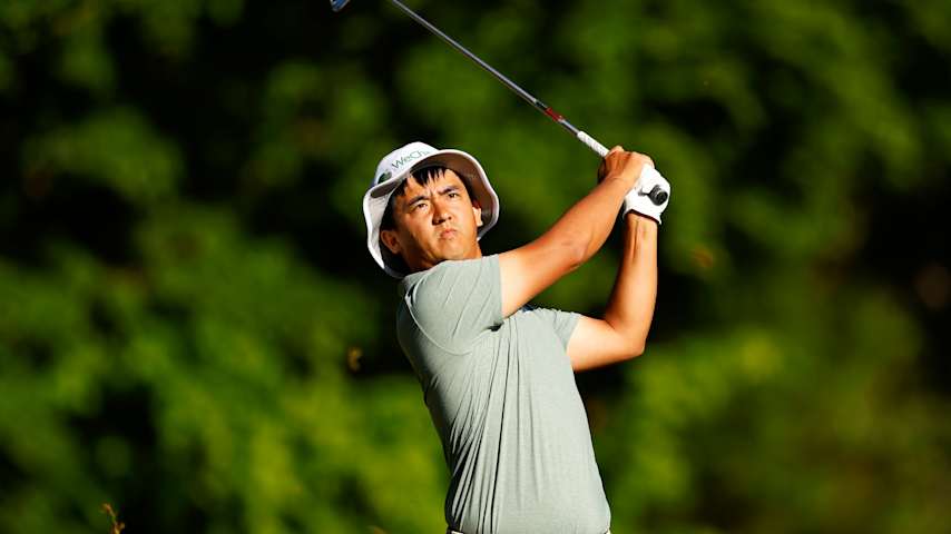 Zecheng Dou of China plays his shot from the sixth tee during the second round of the Visit Knoxville Open 2025 at Holston Hills Country Club on May 23, 2025 in Knoxville, Tennessee. (Johnnie Izquierdo/Getty Images)