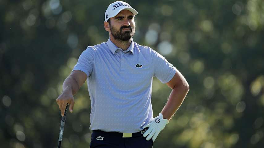 Antoine Rozner of France reacts to a shot from the fifth tee during the second round of the Sanderson Farms Championship 2025 at The Country Club of Jackson on October 03, 2025 in Jackson, Mississippi. (Jonathan Bachman/Getty Images)