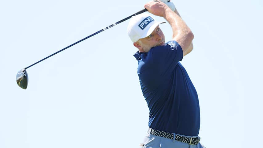 David Skinns of England plays his shot from the 14th tee during the second round of the World Wide Technology Championship 2025 at El Cardonal at Diamante on November 07, 2025 in Cabo San Lucas, Mexico. (Alex Slitz/Getty Images)