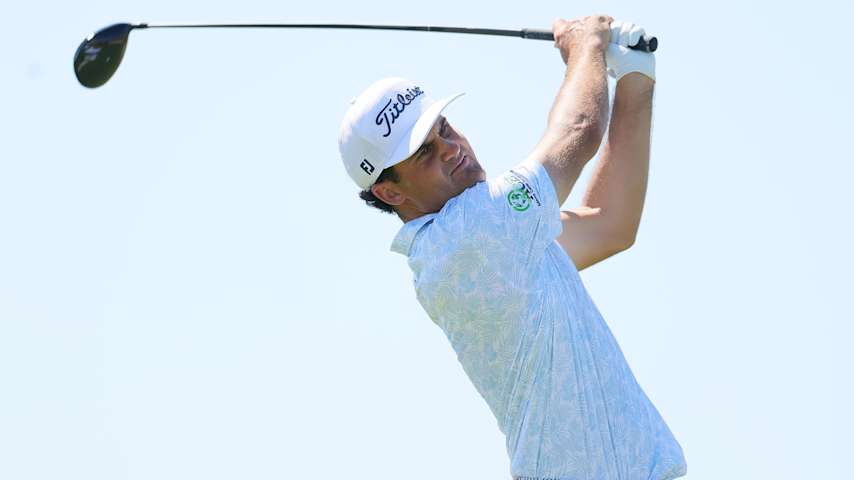 Jackson Suber of the United States plays his shot from the 14th tee during the second round of the World Wide Technology Championship 2025 at El Cardonal at Diamante on November 07, 2025 in Cabo San Lucas, Mexico. (Alex Slitz/Getty Images)
