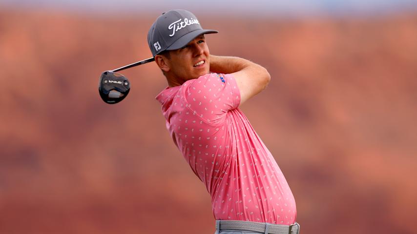 Jeremy Paulof Germany plays his shot from the fourth tee during the third round of the Bank of Utah Championship 2025 at Black Desert Resort on October 25, 2025 in St George, Utah. (Justin Edmonds/Getty Images)