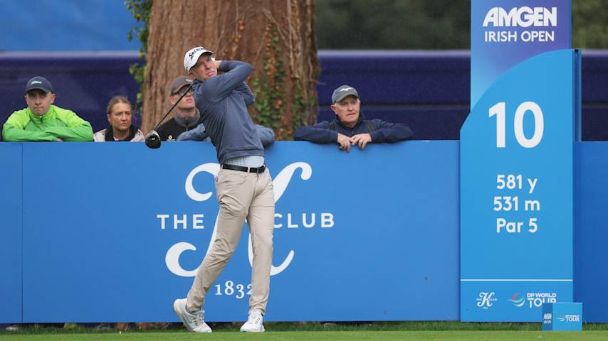 Martin Laird of Scotland tees off on the 10th hole during the Pro-Am prior to the Amgen Irish Open 2025 at The K Club on September 03, 2025 in Straffan, Ireland. (Warren Little/Getty Images)