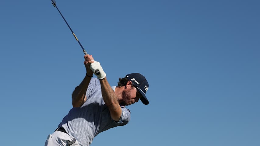 Sam Ryder of the United States plays his shot from the 16th tee during the second round of the World Wide Technology Championship 2025 at El Cardonal at Diamante on November 07, 2025 in Cabo San Lucas, Mexico. (Alex Slitz/Getty Images)