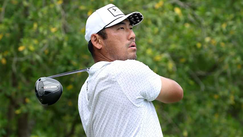 Chan Kim of the United States plays his shot from the 11th tee on day one of the Zurich Classic of New Orleans on April 24, 2025 in Avondale, Louisiana. (Chris Graythen/Getty Images)