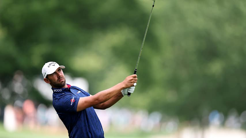 Erik van Rooyen of South Africa plays a shot on the second hole during the second round of the PGA Championship at Quail Hollow Country Club on May 16, 2025 in Charlotte, North Carolina. (Warren Little/Getty Images)