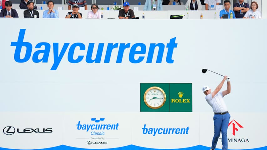 Brian Campbell of the United States hits his tee shot on the 1st hole during the final round of the Baycurrent Classic Presented by LEXUS at Yokohama Country Club on October 12, 2025 in Yokohama, Kanagawa, Japan. (Yoshimasa Nakano/Getty Images)