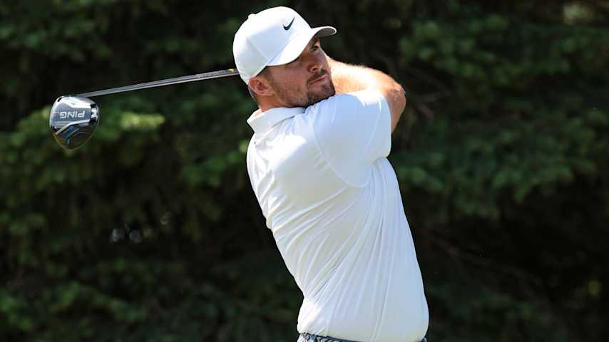 Chris Gotterup of the United States plays his shot from the second tee during the final round of the 3M Open 2025 at TPC Twin Cities on July 27, 2025 in Blaine, Minnesota. (Andrew Wevers/Getty Images)