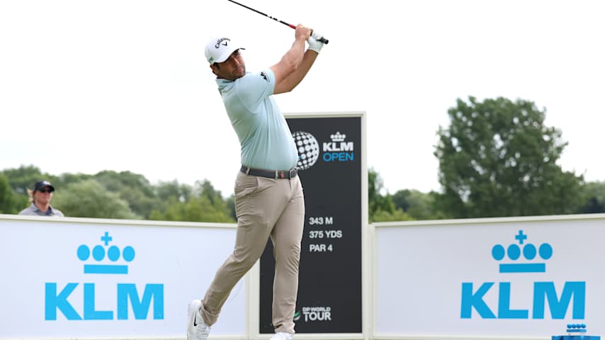 Adrian Otaegui of United Arab Emirates plays a tee shot on day one of the KLM Open 2025 at The International Golfclub on June 05, 2025 in Badhoevedorp, Netherlands. (Tom Dulat/Getty Images)