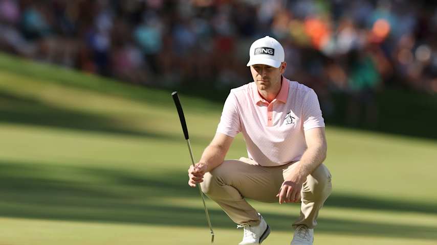 Brian Campbell of the United States lines up a putt on the 18th green during the final round of the John Deere Classic 2025 at TPC Deere Run on July 06, 2025 in Silvis, Illinois. (Andy Lyons/Getty Images)