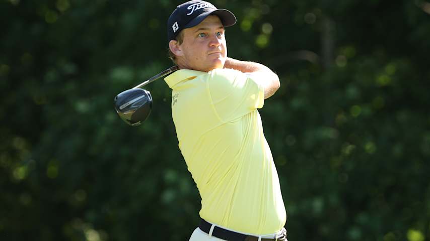 Bud Cauley of the United States plays his shot from the second tee during the third round of the John Deere Classic 2025 at TPC Deere Run on July 05, 2025 in Silvis, Illinois. (David Berding/Getty Images)