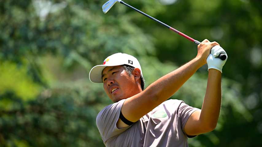 Byeong Hun An of South Korea plays his shot from the seventh tee during the final round of the Travelers Championship 2025 at TPC River Highlands on June 22, 2025 in Cromwell, Connecticut. (Alex Goodlett/Getty Images)