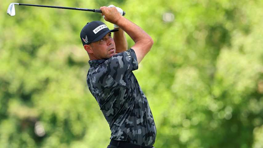 Gary Woodland of the United States plays his shot from the ninth tee during the third round of the Rocket Classic 2025 at Detroit Golf Club on June 28, 2025 in Detroit, Michigan. (Gregory Shamus/Getty Images)