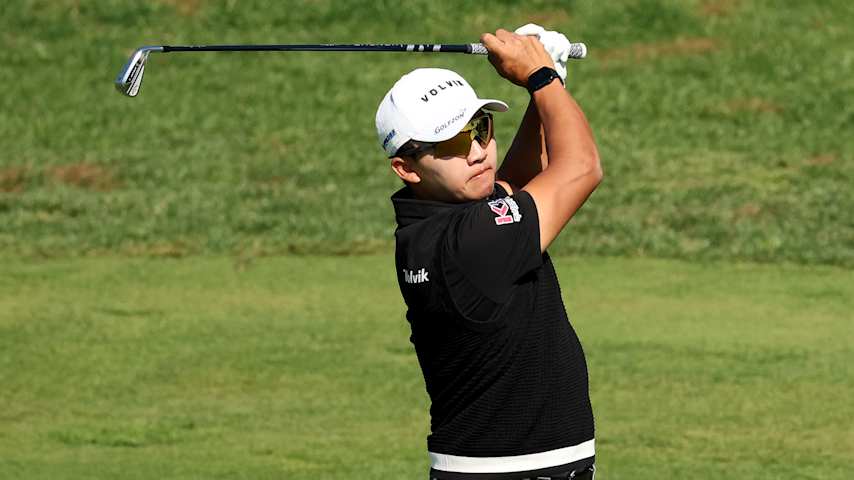 Hongtaek Kim of South Korea plays his second shot on the sixth hole on day three of the Genesis Championship 2024 at Jack Nicklaus GC Korea on October 26, 2024 in Incheon, South Korea. (Chung Sung-Jun/Getty Images)