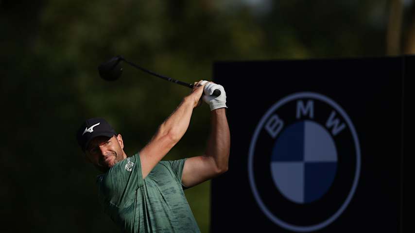 Marcel Schneider of Germany tees off on the 14th hole on day two of the BMW International Open 2025 at Golfclub Munchen Eichenried on July 04, 2025 in Munich, Germany. (Richard Heathcote/Getty Images)