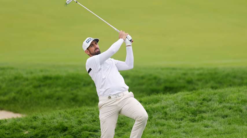 Matthieu Pavon of France plays a shot on the third hole during the third round of the 125th U.S. OPEN at Oakmont Country Club on June 14, 2025 in Oakmont, Pennsylvania. (Andrew Redington/Getty Images)