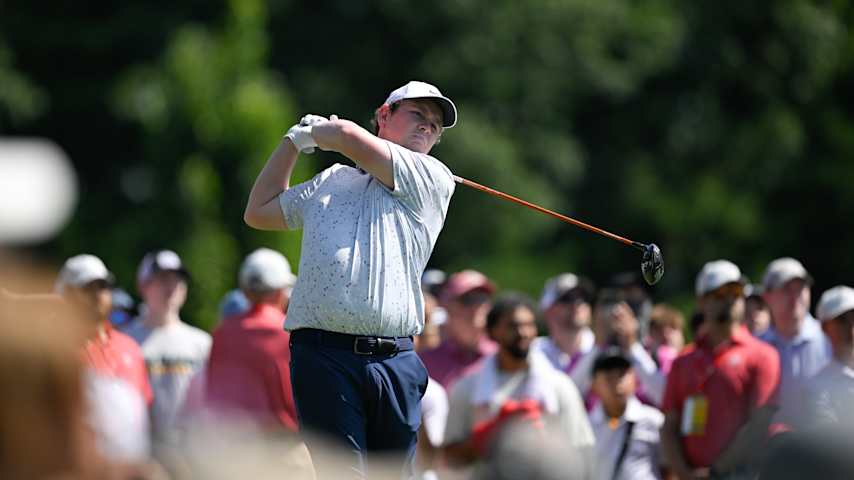 Robert MacIntyre of Scotland plays a tee shot on the first hole during the first round of the Travelers Championship at TPC River Highlands on June 19, 2025 in Cromwell, Connecticut. (Ben Jared/PGA TOUR via Getty Images)