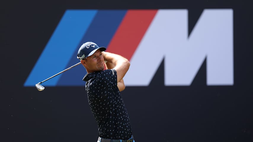 Andrea Pavan of Italy tees off on the 17th hole on day one of the BMW International Open 2025 at Golfclub Munchen Eichenried on July 03, 2025 in Munich, Germany. (Richard Heathcote/Getty Images)