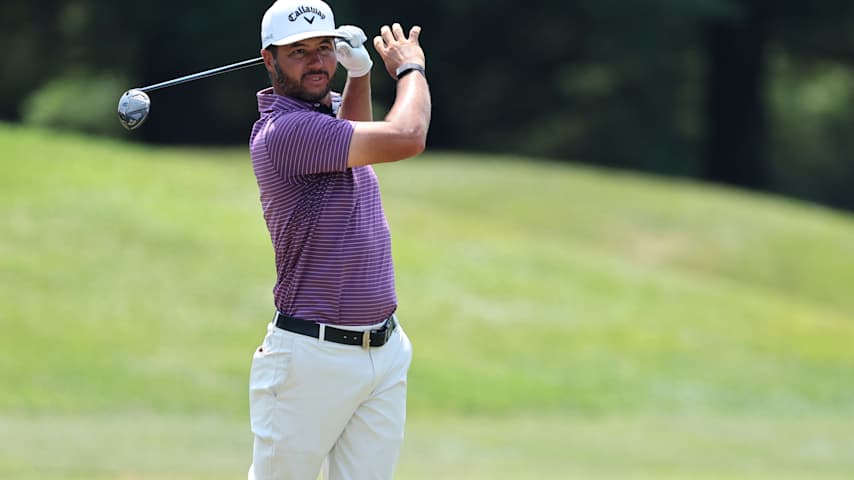 Daniel Iceman of the United States plays his second shot on the 11th hole during the second round of the Kentucky Championship at Keene Trace Golf Club on July 12, 2024 in Nicholasville, Kentucky. (Andy Lyons/Getty Images)