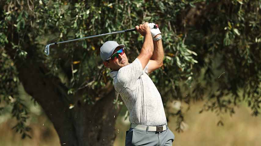 Fabrizio Zanotti of Paraguay plays his second shot on the second hole on day two of the Italian Open 2025 at Argentario Golf & Wellness Resort on June 27, 2025 in Porto Ercole, Italy. (Luke Walker/Getty Images)