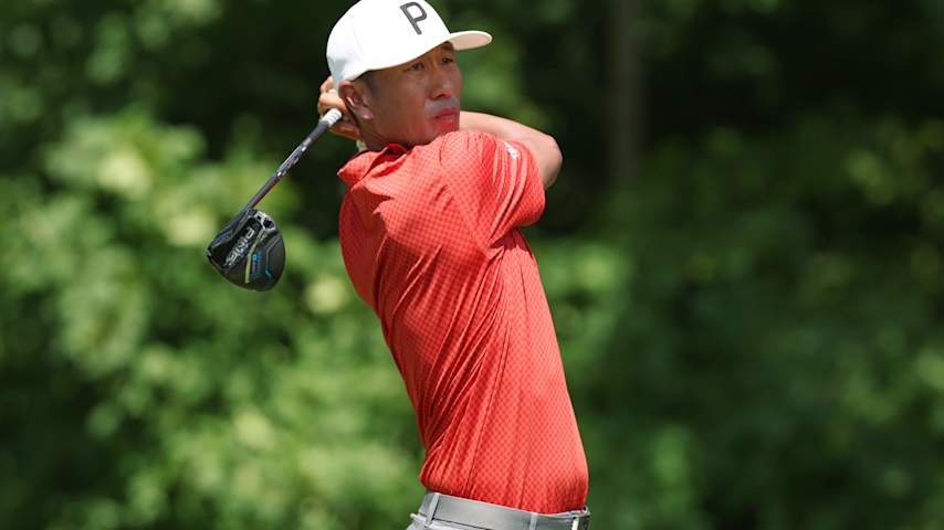 SILVIS, ILLINOIS - JULY 03: James Hahn of the United States plays his shot from the second tee during the first round of the John Deere Classic 2025 at TPC Deere Run on July 03, 2025 in Silvis, Illinois. (Photo by Andy Lyons/Getty Images)