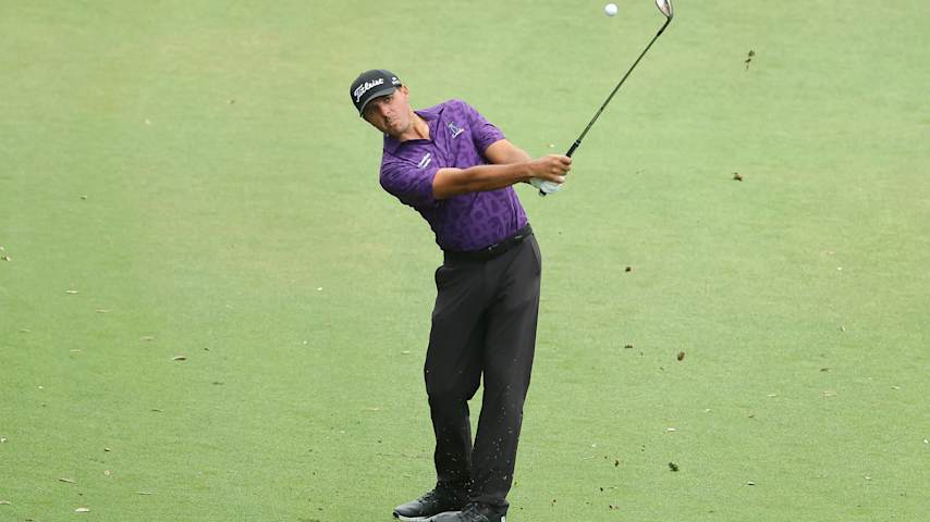 Joseph Bramlett of the United States plays a shot on the 16th hole during the final round of the ONEflight Myrtle Beach Classic 2025 at Dunes Golf & Beach Club on May 11, 2025 in Myrtle Beach, South Carolina. (Jonathan Bachman/Getty Images)