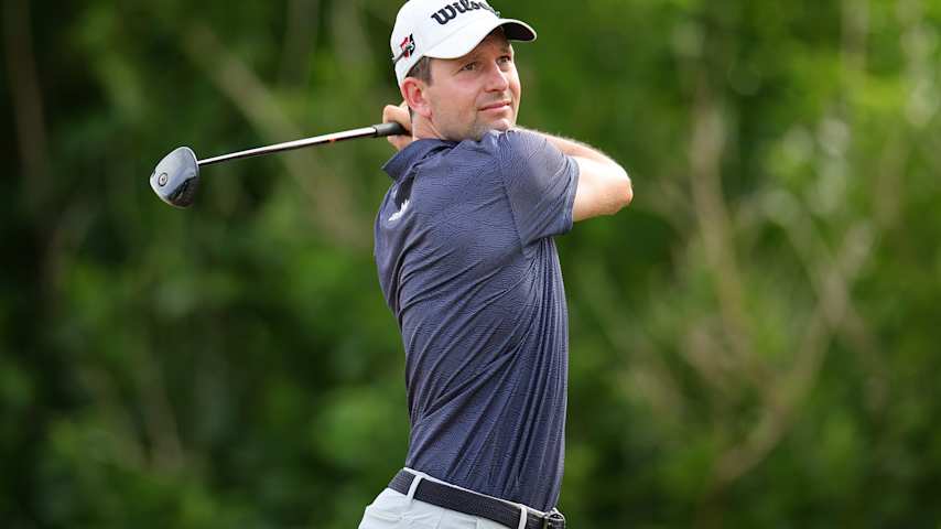 Martin Trainer of the United States plays his shot from the fourth tee during the second round of the Butterfield Bermuda Championship 2024 at Port Royal Golf Course on November 15, 2024 in Southampton, Bermuda. (Alex Slitz/Getty Images)