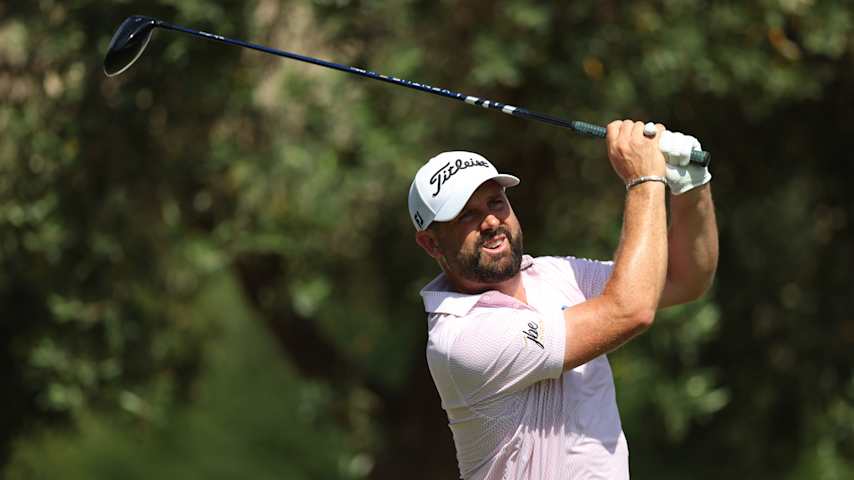 Matthew Baldwin of England tees off on the second hole during day two of the Italian Open 2025 at Argentario Golf & Wellness Resort on June 27, 2025 in Porto Ercole, Italy. (Luke Walker/Getty Images)