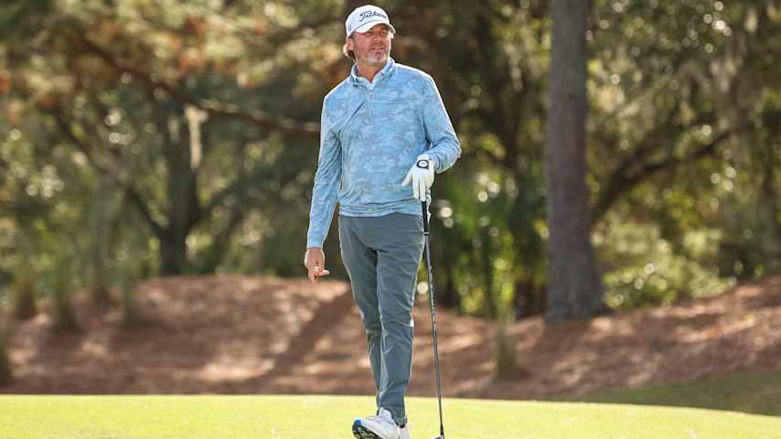 Sean O'Hair watches his shot from the eighth tee during the second round of PGA TOUR Q-School presented by Korn Ferry on Dye's Valley Course at TPC Sawgrass on December 13, 2024 in Ponte Vedra Beach, Florida. (Scott Taetsch/Getty Images)