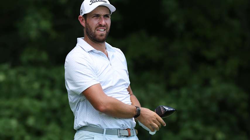 Thomas Rosenmueller of Germany plays his shot from the second tee during the first round of the John Deere Classic 2025 at TPC Deere Run on July 03, 2025 in Silvis, Illinois. (Andy Lyons/Getty Images)